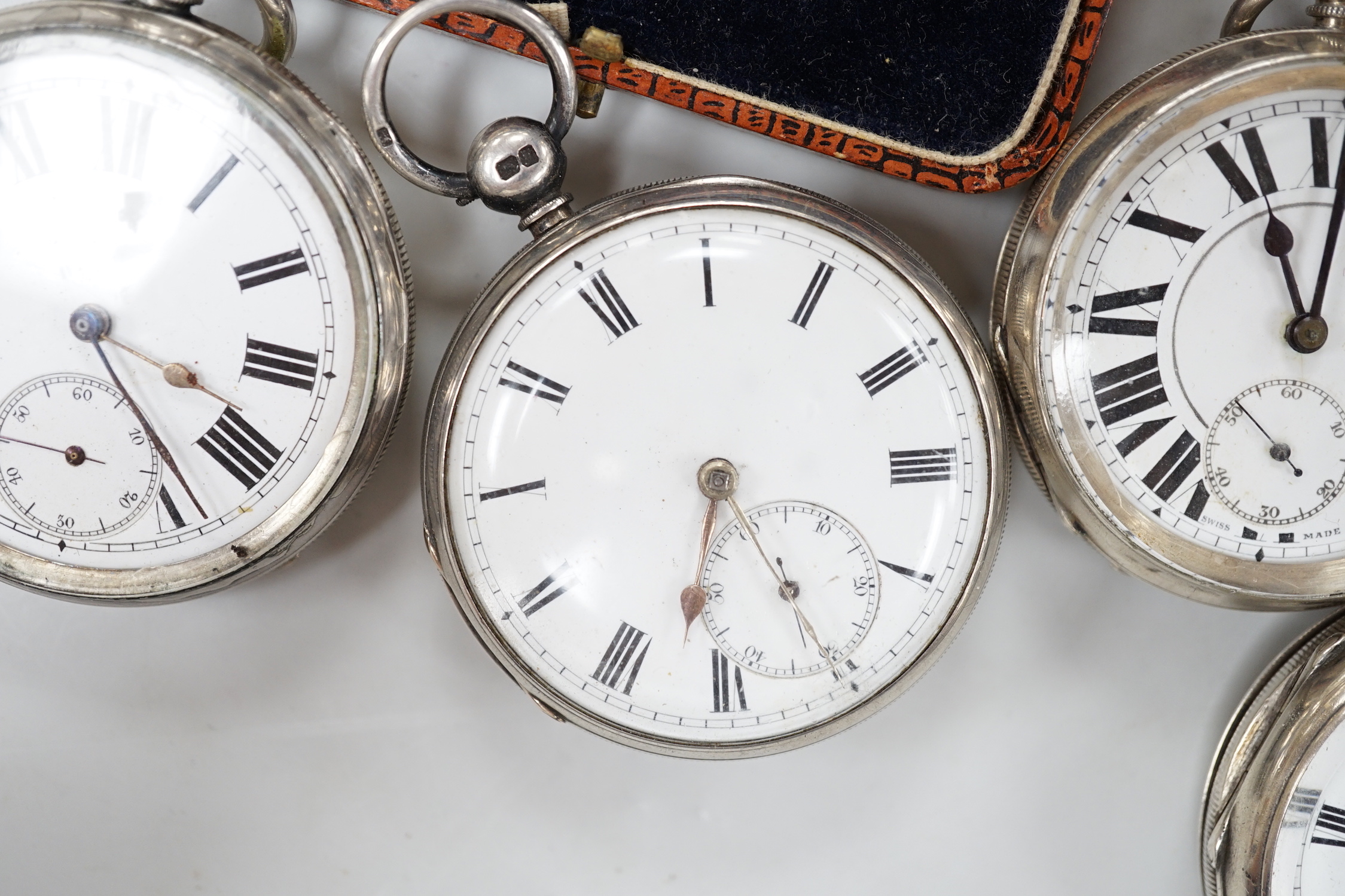 Ten assorted silver or white metal pocket watches including W. Turner and Improved Patent(2).